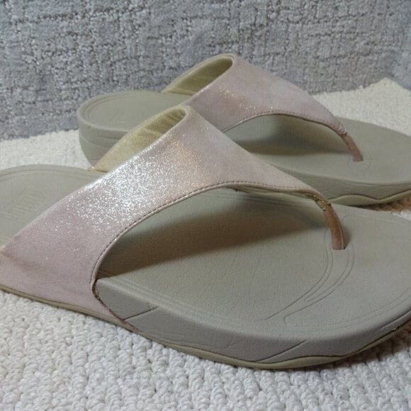 Fitflop Lulu Womens Size 10 US Pink Shimmer Suede Flip flop Thong Sandals - Picture 7 of 8